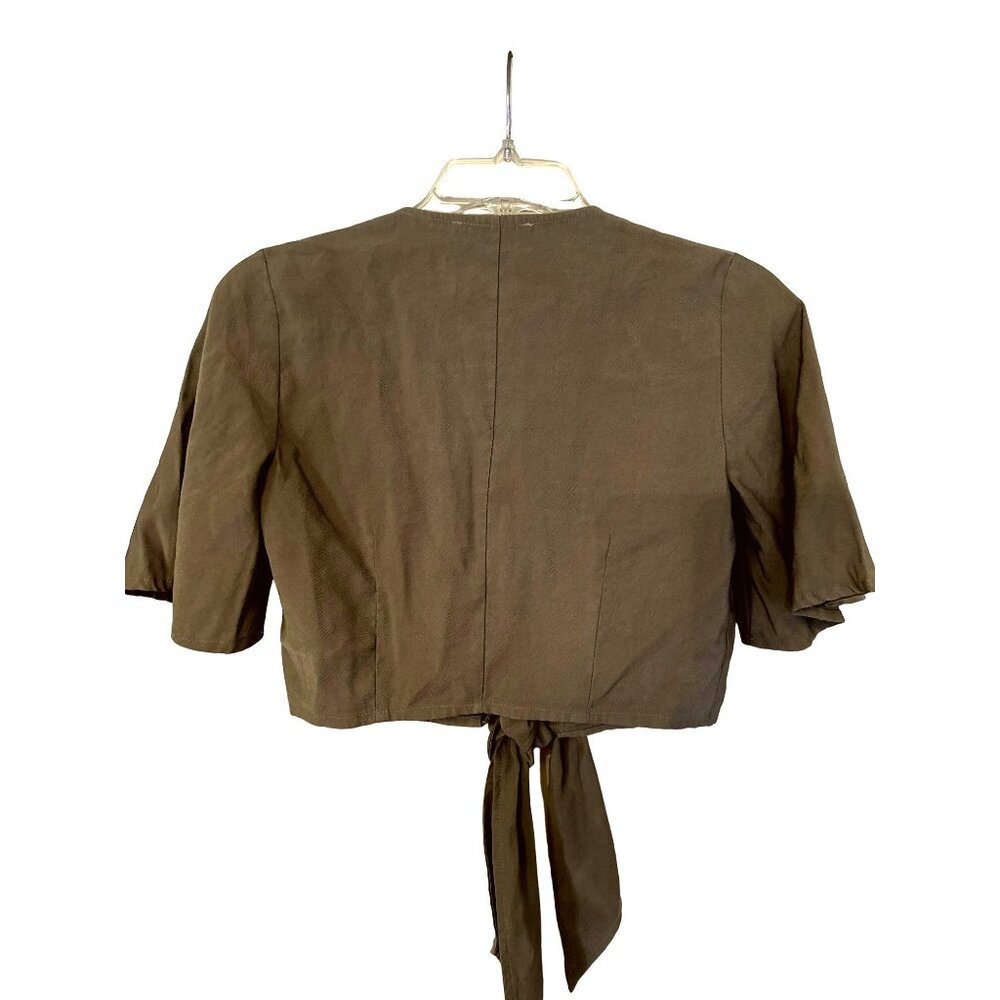 Dances Marvel Size S Olive Green Tie Front Cropped Bolero Top Boho Festivalcore - Picture 3 of 8